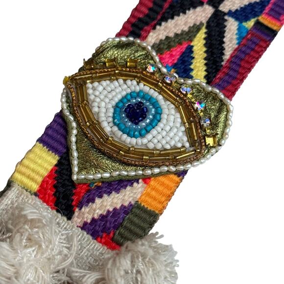 Carla Valencia Embroidered Bag Strap Multicolor Aztec Evil Eye Beaded Adjustable - Picture 5 of 16